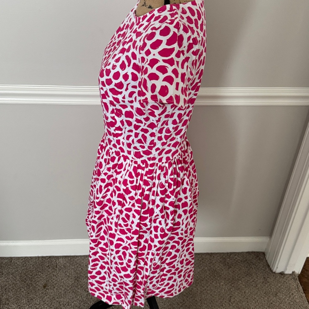 Oscar de la Renta Fuchsia and White Midi Dress - Picture 3 of 6